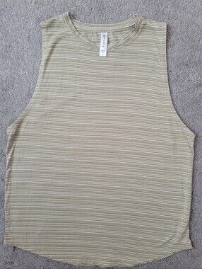 Athleta Striped High Neck Muscle Tank Top Size S Green Tan Zephyr Renew